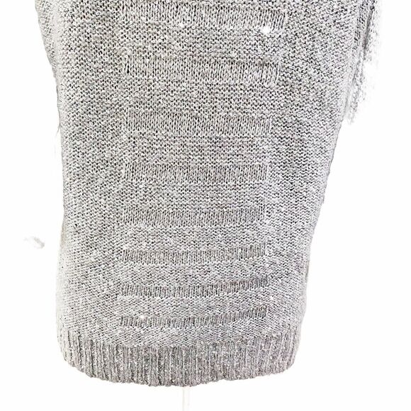 Chico's Size 1/M/8 Cowl Neck Sweater Silver Sequin Embellished Soft Gray Knit - Picture 12 of 13